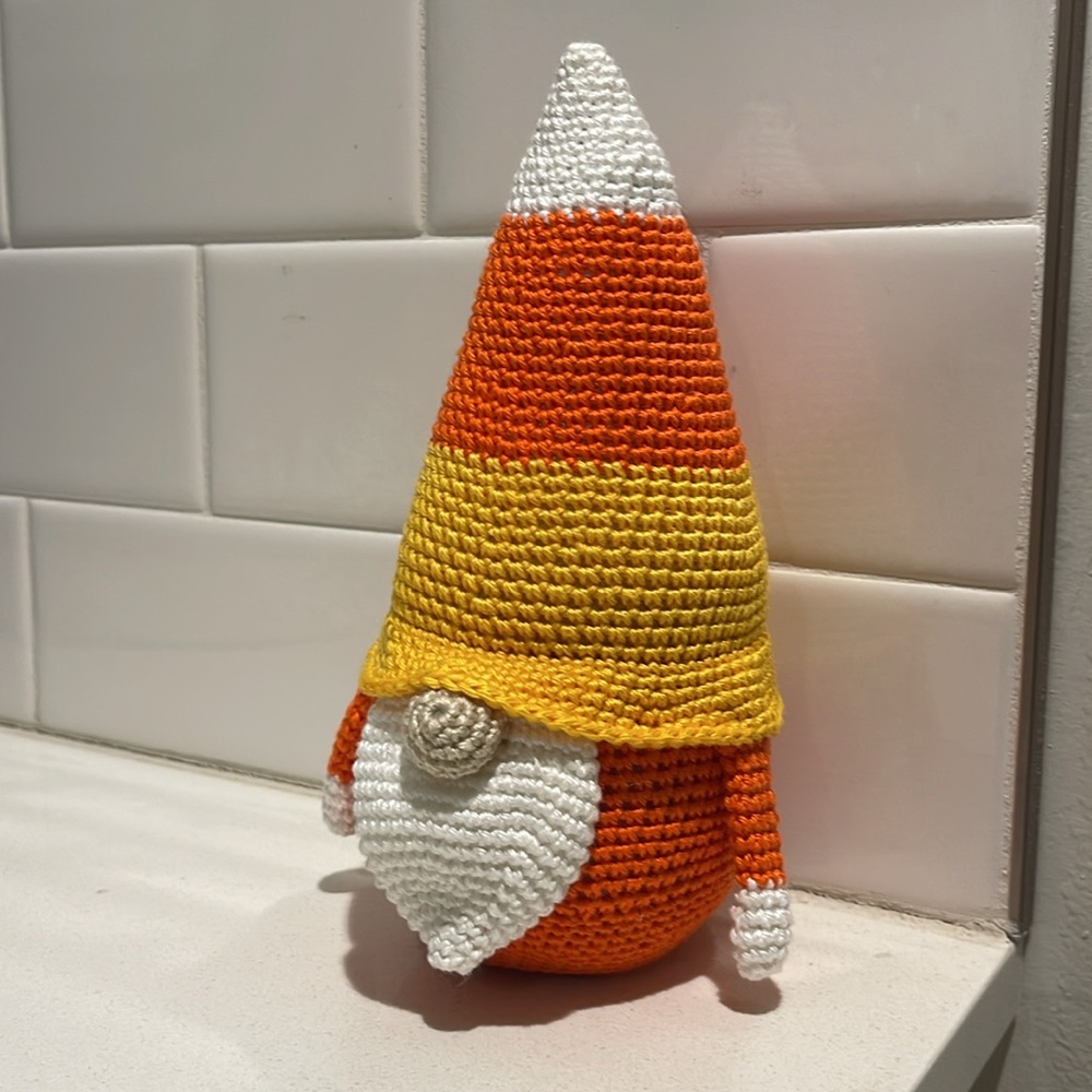 Handcrafted Candy Corn Gnome Holiday Halloween Fall Decor Amigurui Crochet - Picture 2 of 10